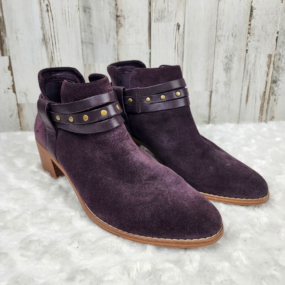 Clarks Breccan Suede Studded Ankle Booties Brown Size 8